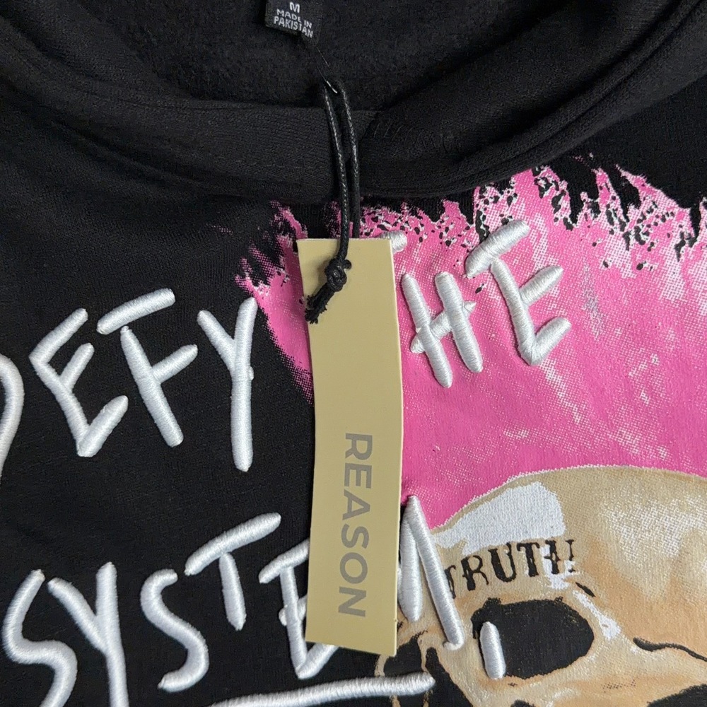 Reason Punk Skeleton Hoodie Mens Size M Goth Streetwear Graphic Sweatshirt Black - Picture 6 of 8